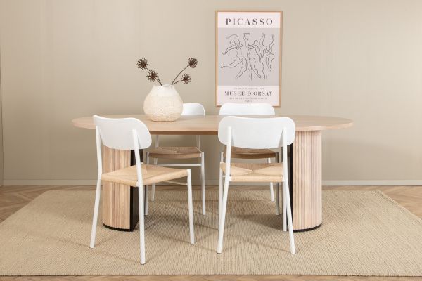 Imagine Masa de dining ovala Bianca - White Wash / Furnir White Wash + Scaun de dining Polly - Alb / Natural _4