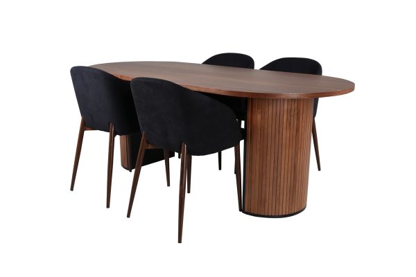 Imagine Masa de dining ovala Bianca, furnir nuc negru + scaun de dining Arch, picioare nuc, material negru_4