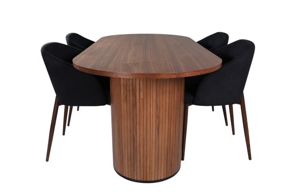 Imagine Masa de dining ovala Bianca, furnir nuc negru + scaun de dining Arch, picioare nuc, material negru_4