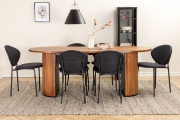 Imagine Masa de dining ovala Bianca, furnir de nuca neagra + scaun de dining Vault, picioare negre, material negru_6