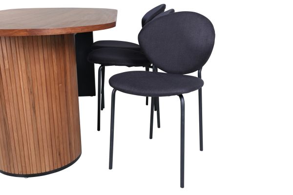 Imagine Masa de dining ovala Bianca, furnir de nuca neagra + scaun de dining Vault, picioare negre, material negru_6