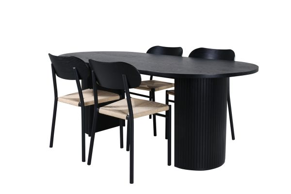 Imagine Vă rugăm să traduceți complet Tabelul de dining oval Bianca - Negru / Furnir negru + Scaun de dining Polly - Negru / Natură _4