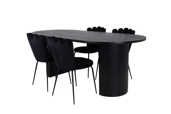 Imagine Masa de dining ovala Bianca, MDF, Negru, Furnir+n+dLimhamn Luminos, Scaun, Catifea Neagra_4