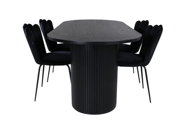 Imagine Masa de dining ovala Bianca, MDF, Negru, Furnir+n+dLimhamn Luminos, Scaun, Catifea Neagra_4