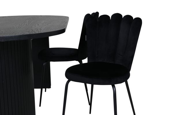 Imagine Masa de dining ovala Bianca, MDF, Negru, Furnir+n+dLimhamn Luminos, Scaun, Catifea Neagra_4