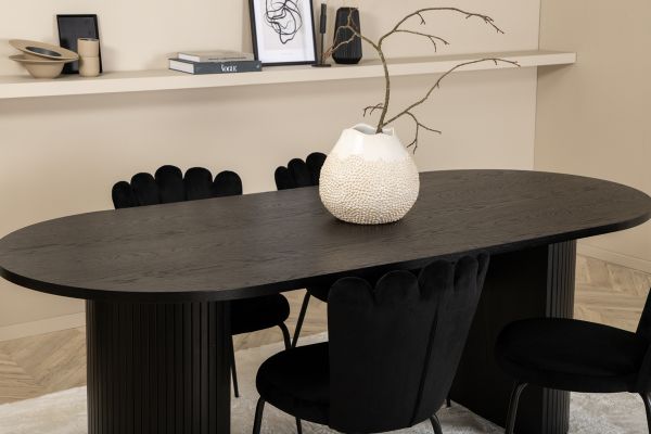 Imagine Masa de dining ovala Bianca, MDF, Negru, Furnir+n+dLimhamn Luminos, Scaun, Catifea Neagra_4