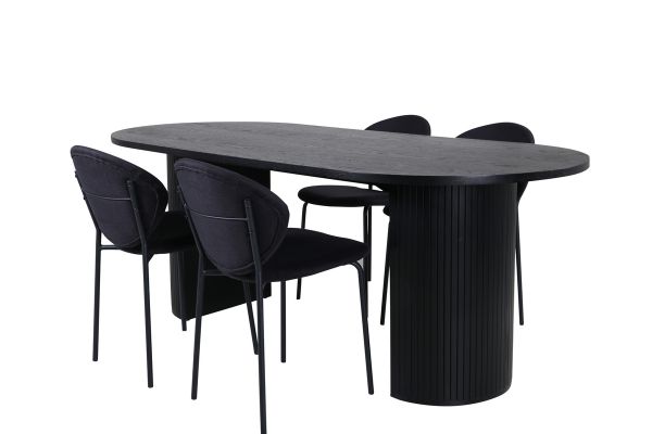 Imagine Masa de dining ovala Bianca, Furnir Negru Negru + Scaun de Dining Vault, Picioare Negre, Material Negru_4