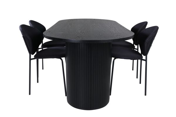 Imagine Masa de dining ovala Bianca, Furnir Negru Negru + Scaun de Dining Vault, Picioare Negre, Material Negru_4