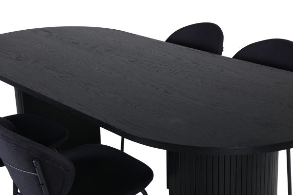 Imagine Masa de dining ovala Bianca, Furnir Negru Negru + Scaun de Dining Vault, Picioare Negre, Material Negru_4