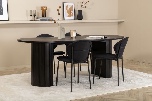 Imagine Masa de dining ovala Bianca, Furnir Negru Negru + Scaun de Dining Vault, Picioare Negre, Material Negru_4