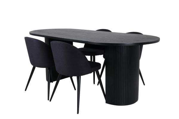 Imagine Masa de dining ovala Bianca, cu finisaj negru din furnir + scaun de dining din catifea, cu picioare negre, cu material textil negru_4