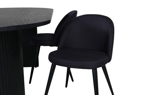 Imagine Masa de dining ovala Bianca, cu finisaj negru din furnir + scaun de dining din catifea, cu picioare negre, cu material textil negru_4