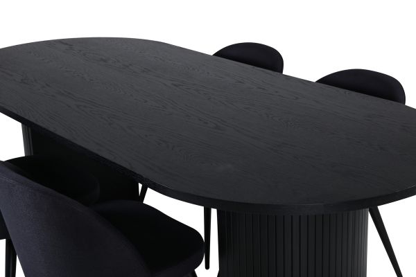 Imagine Masa de dining ovala Bianca, cu finisaj negru din furnir + scaun de dining din catifea, cu picioare negre, cu material textil negru_4