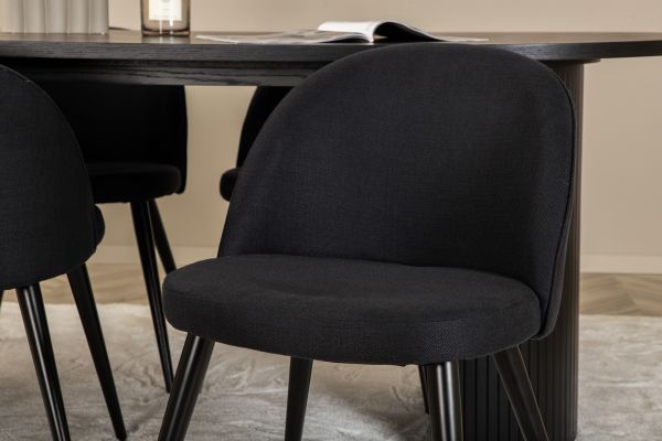 Imagine Masa de dining ovala Bianca, cu finisaj negru din furnir + scaun de dining din catifea, cu picioare negre, cu material textil negru_4