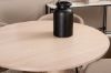 Imagine Masa de dining rotunda Bianca, White Wash Black Veneer + Scaun Berit, Material din tesatura negru-bej (poliester in lan).