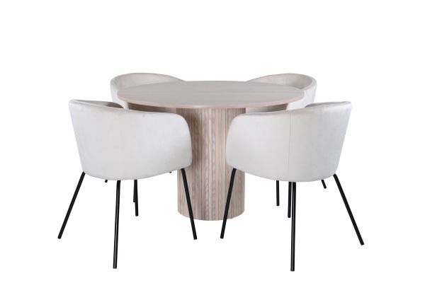 Imagine Masa de Dining rotunda Bianca, Alb Wash Black Veneer+Berit Scaun, Negru Catifea Bej_4