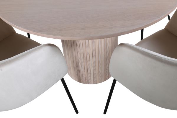 Imagine Masa de Dining rotunda Bianca, Alb Wash Black Veneer+Berit Scaun, Negru Catifea Bej_4