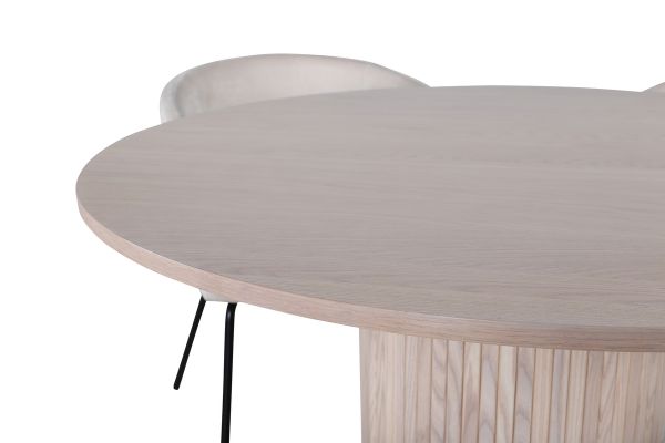 Imagine Masa de Dining rotunda Bianca, Alb Wash Black Veneer+Berit Scaun, Negru Catifea Bej_4