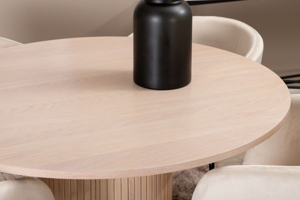 Imagine Masa de Dining rotunda Bianca, Alb Wash Black Veneer+Berit Scaun, Negru Catifea Bej_4