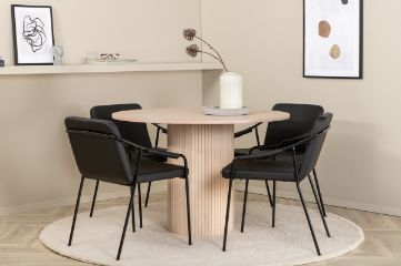 Imagine Bianca Round Dining Table - White Wash / Black Veneer+Tvist Chair - Black / Black PU_4