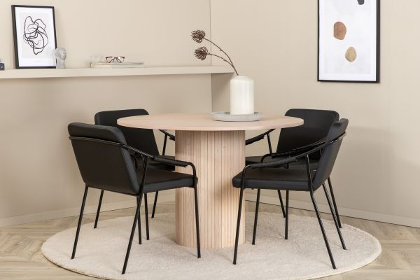 Imagine Bianca Round Dining Table - White Wash / Black Veneer+Tvist Chair - Black / Black PU_4