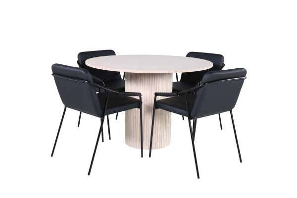 Imagine Bianca Round Dining Table - White Wash / Black Veneer+Tvist Chair - Black / Black PU_4