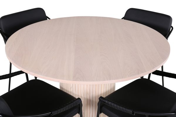 Imagine Bianca Round Dining Table - White Wash / Black Veneer+Tvist Chair - Black / Black PU_4