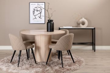 Imagine Masa de dining rotundă Bianca, finisată în alb , veneer negru + scaun cu cusături de catifea, albura neagră, material de catifea într-un model de țesătură din poliester (lenjeria de pat)_4