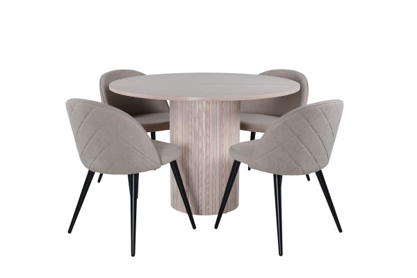 Imagine Masa de dining rotundă Bianca, finisată în alb , veneer negru + scaun cu cusături de catifea, albura neagră, material de catifea într-un model de țesătură din poliester (lenjeria de pat)_4