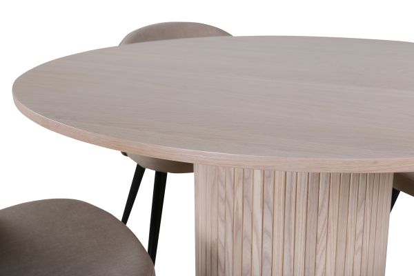 Imagine Masa de dining rotundă Bianca, finisată în alb , veneer negru + scaun cu cusături de catifea, albura neagră, material de catifea într-un model de țesătură din poliester (lenjeria de pat)_4