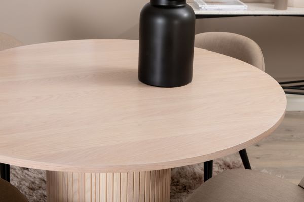 Imagine Masa de dining rotundă Bianca, finisată în alb , veneer negru + scaun cu cusături de catifea, albura neagră, material de catifea într-un model de țesătură din poliester (lenjeria de pat)_4