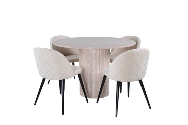 Imagine Masa de dining rotunda Bianca, Wash Whit Black Veneer + Scaun din fluier negru cu cusături din catifea, catifea neagră bej_4