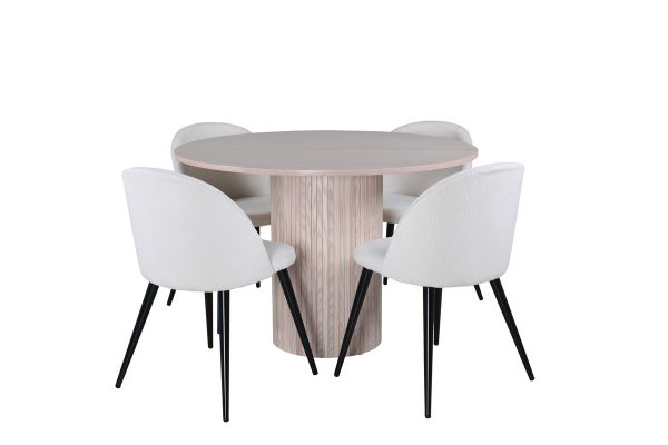 Imagine Masa de dining rotunda Bianca, Wash alb, furnir negru + scaun de dining din catifea cu falduri, Bej Negru_4