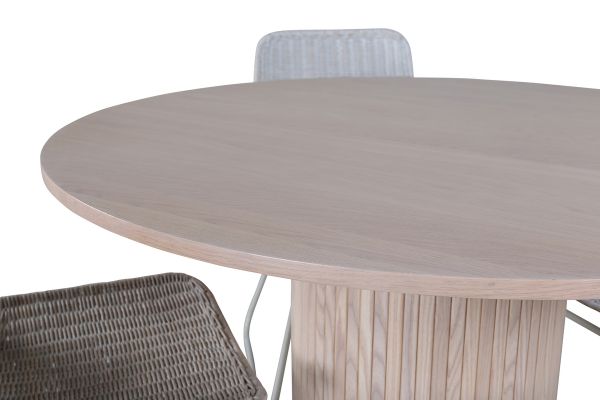 Imagine Masa de dining rotundă Bianca, Alb Wash Black Veneer + Scaun de dining din Cirebon, Alb Wash_4