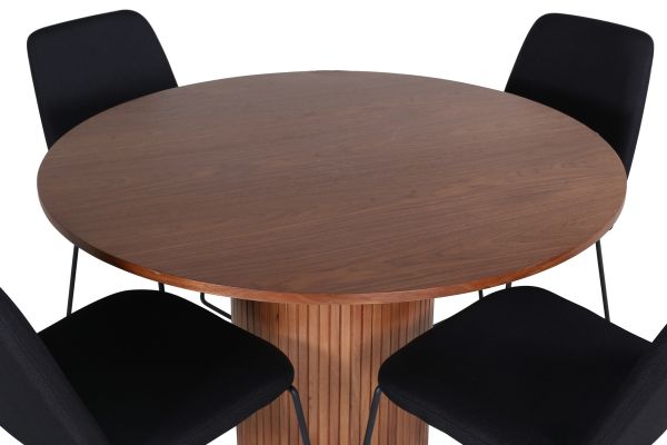 Imagine Masa rotunda de dining Bianca - Nuc / Furnir negru+ Scaun de dining Muce - Picioare negre - Material negru_4