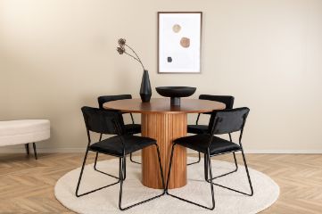 Imagine Masa de dining rotunda Bianca - Walnut / Furnir negru + Scaun Kenth - Negru / Catifea neagra_4