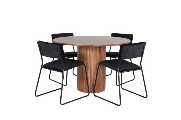 Imagine Masa de dining rotunda Bianca - Walnut / Furnir negru + Scaun Kenth - Negru / Catifea neagra_4