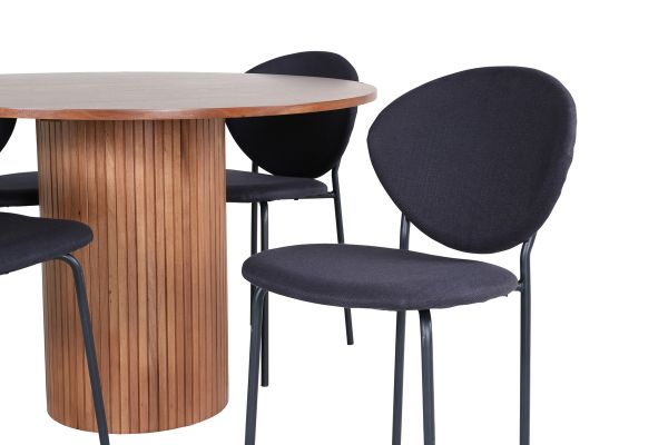 Imagine Masa de dining ovala Bianca - Nuc / Furnir Negru + Scaun de Dining Vault - Picioare Negre - Material Negru_4