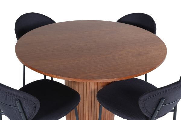 Imagine Masa de dining ovala Bianca - Nuc / Furnir Negru + Scaun de Dining Vault - Picioare Negre - Material Negru_4