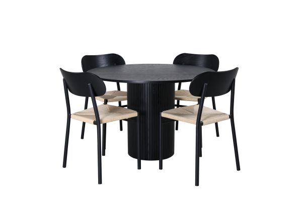 Imagine Masa de dining rotunda Bianca - Negru / Furnir negru + Scaun de dining Polly - Negru / Natural _4