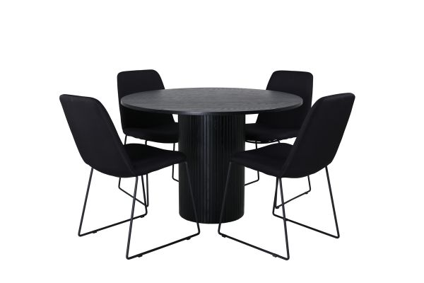 Imagine Masa de dining rotunda Bianca, Furnir negru + Scaun de dining Muce, Picioare negre, Material textil negru_4