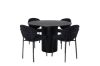 Imagine Masa de dining rotunda Bianca, Furnir negru + Scaun de dining Vault, Picioare negre, Material textil negru_4