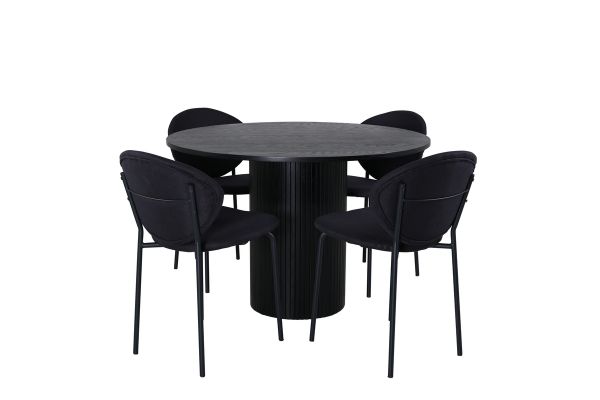 Imagine Masa de dining rotunda Bianca, Furnir negru + Scaun de dining Vault, Picioare negre, Material textil negru_4