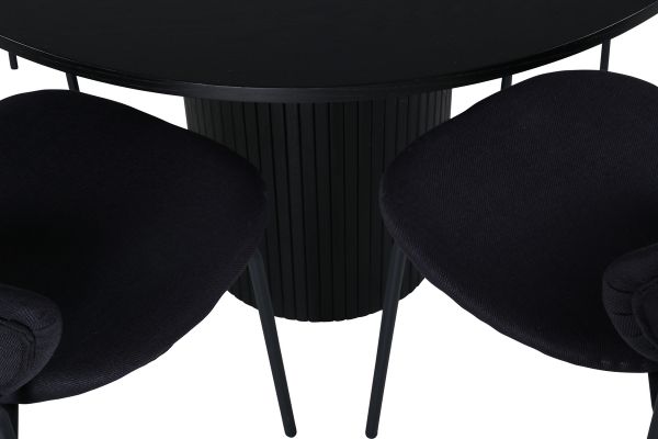 Imagine Masa de dining rotunda Bianca, Furnir negru + Scaun de dining Vault, Picioare negre, Material textil negru_4