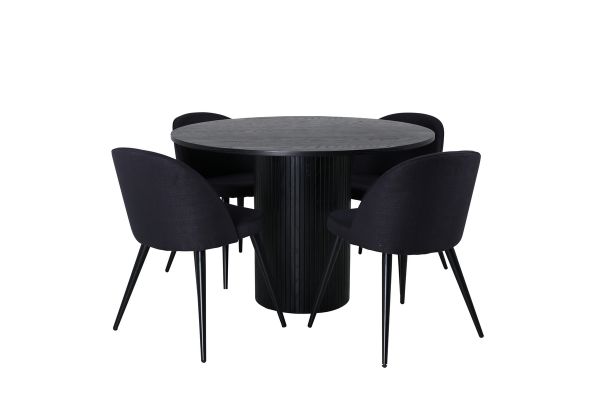 Imagine Masa de dining rotunda Bianca, furnir negru+ Scaun de dining din Catifea, picioare negre, material textil negru_4