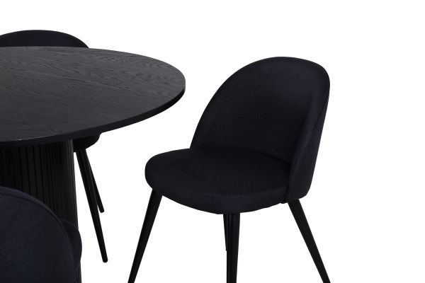 Imagine Masa de dining rotunda Bianca, furnir negru+ Scaun de dining din Catifea, picioare negre, material textil negru_4