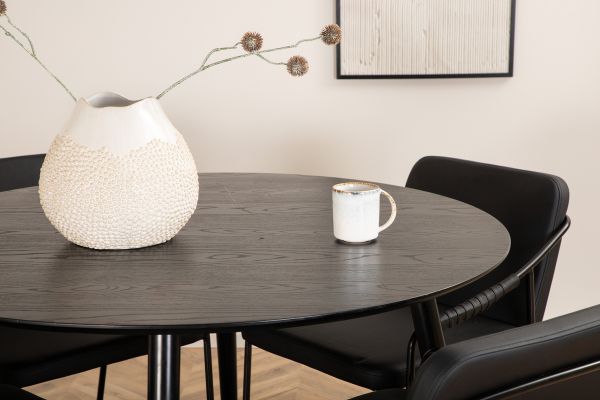 Imagine Dipp Dining Table - 115cm - Black Veneer / All black legs +Tvist Chair - Black / Black PU_4