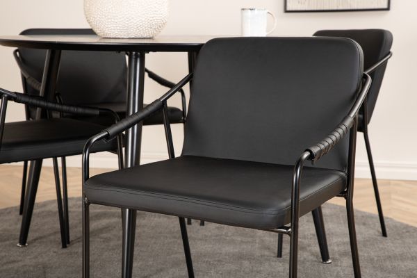 Imagine Dipp Dining Table - 115cm - Black Veneer / All black legs +Tvist Chair - Black / Black PU_4