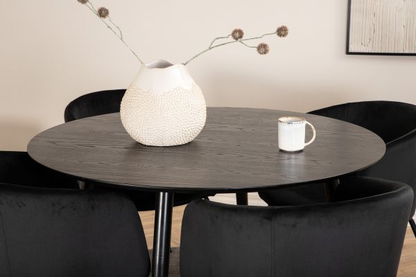 Imagine Masa de dining Dipp - 115cm - Furnir negru / Picioare complet negre + Scaun Berit - Negru / Catifea neagra_4