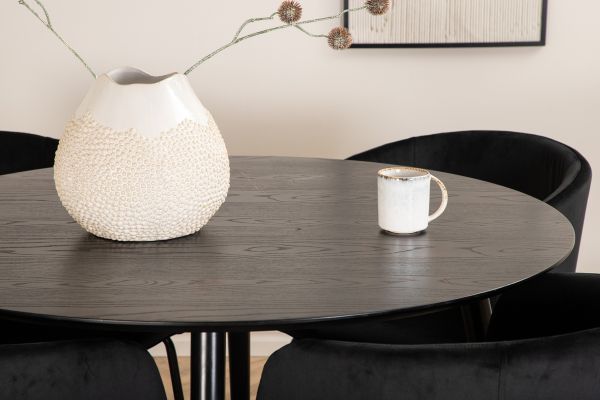 Imagine Masa de dining Dipp - 115cm - Furnir negru / Picioare complet negre + Scaun Berit - Negru / Catifea neagra_4